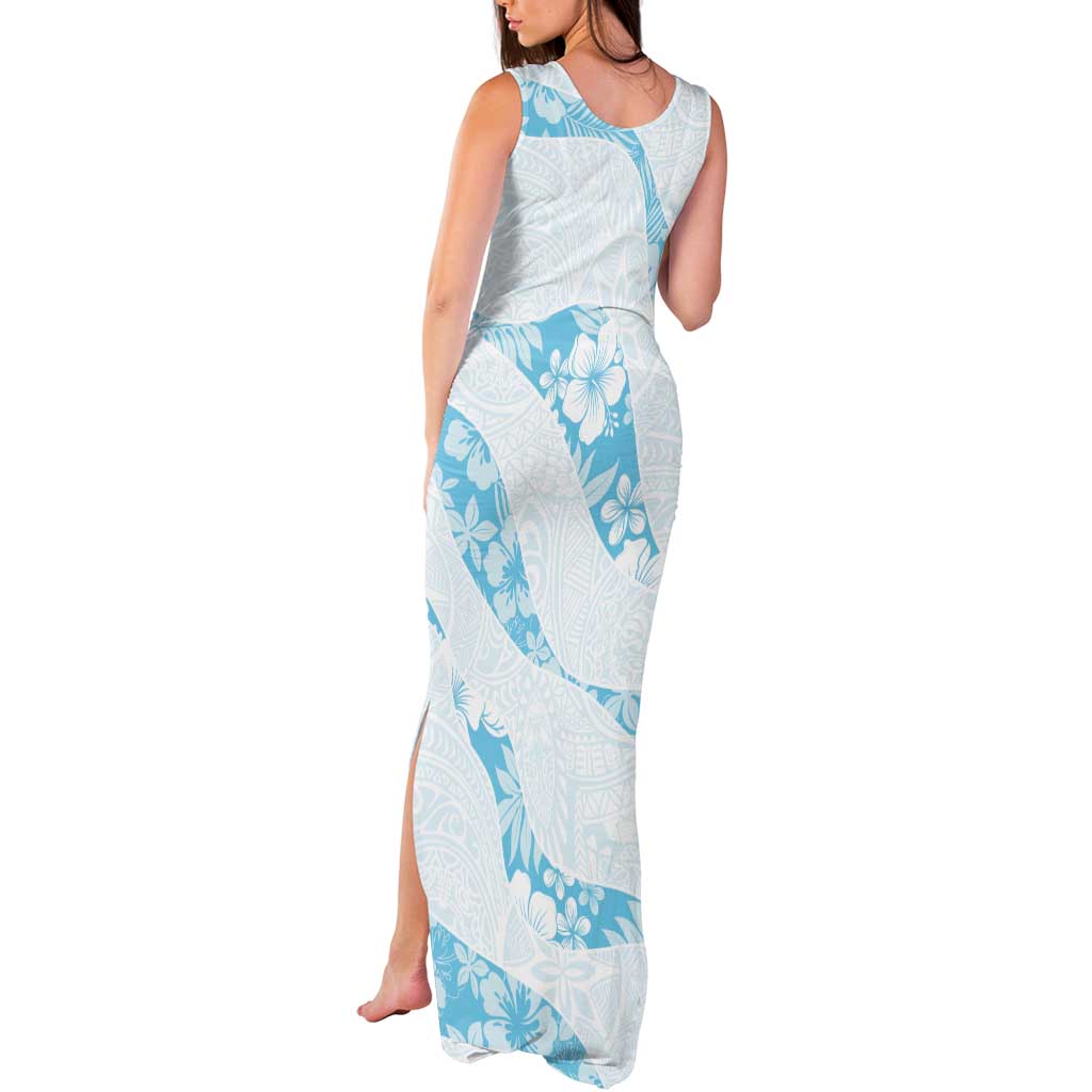Aloha Hawaii Floral Tapa Tank Maxi Dress Patchwork Turquoise - Polynesian Pride