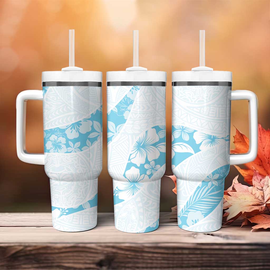 Aloha Hawaii Floral Tapa Tumbler With Handle Patchwork Turquoise - Polynesian Pride