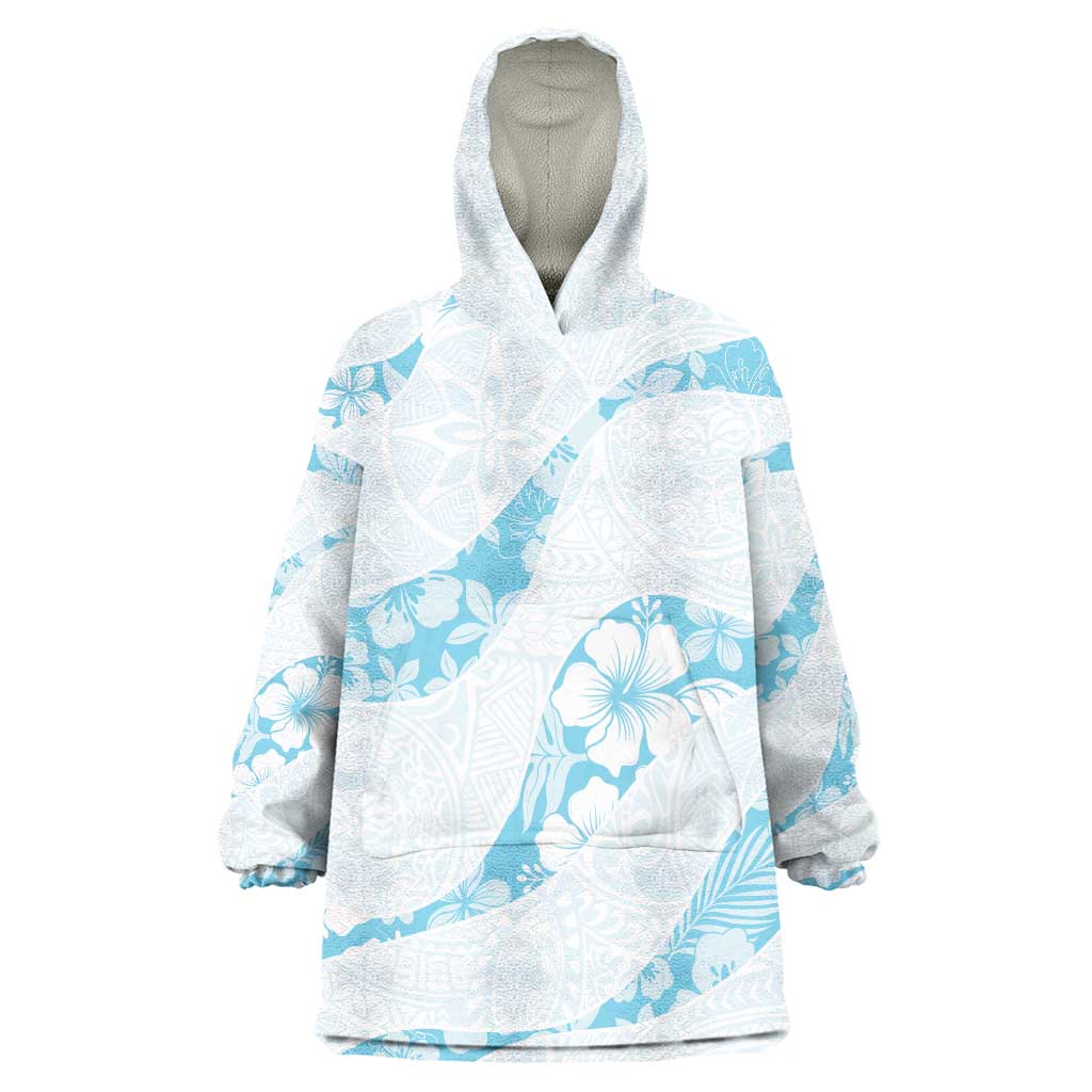 Aloha Hawaii Floral Tapa Wearable Blanket Hoodie Patchwork Turquoise LT7 One Size Turquoise - Polynesian Pride