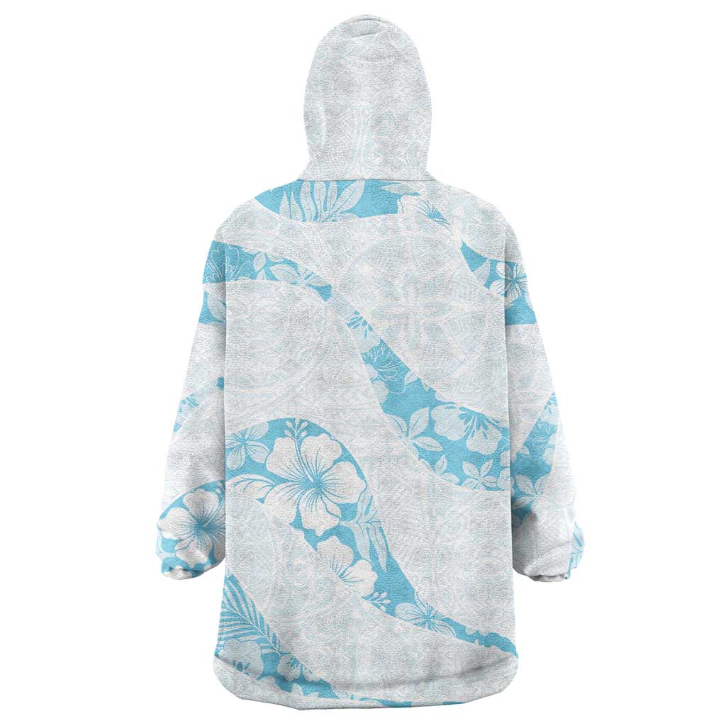 Aloha Hawaii Floral Tapa Wearable Blanket Hoodie Patchwork Turquoise LT7 - Polynesian Pride