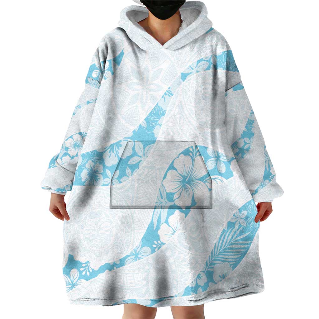 Aloha Hawaii Floral Tapa Wearable Blanket Hoodie Patchwork Turquoise LT7 - Polynesian Pride