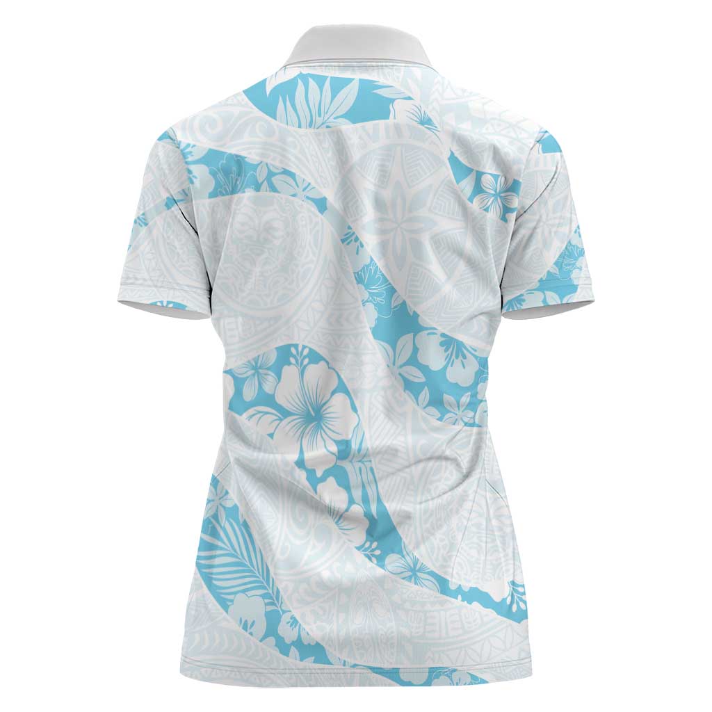 Aloha Hawaii Floral Tapa Women Polo Shirt Patchwork Turquoise - Polynesian Pride