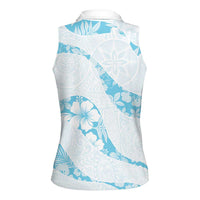 Aloha Hawaii Floral Tapa Women Sleeveless Polo Shirt Patchwork Turquoise LT7 - Polynesian Pride