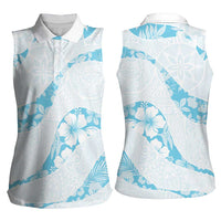 Aloha Hawaii Floral Tapa Women Sleeveless Polo Shirt Patchwork Turquoise LT7 - Polynesian Pride