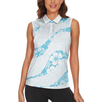 Aloha Hawaii Floral Tapa Women Sleeveless Polo Shirt Patchwork Turquoise LT7 - Polynesian Pride