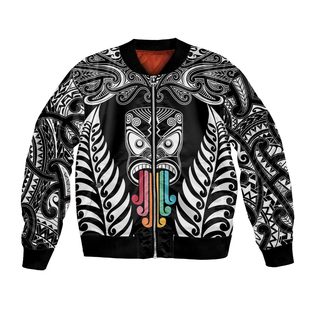 Personalised Kia Kaha Te Reo Maori Bomber Jacket Hei Tiki Mix Koru - Black LT7 Unisex Black - Polynesian Pride