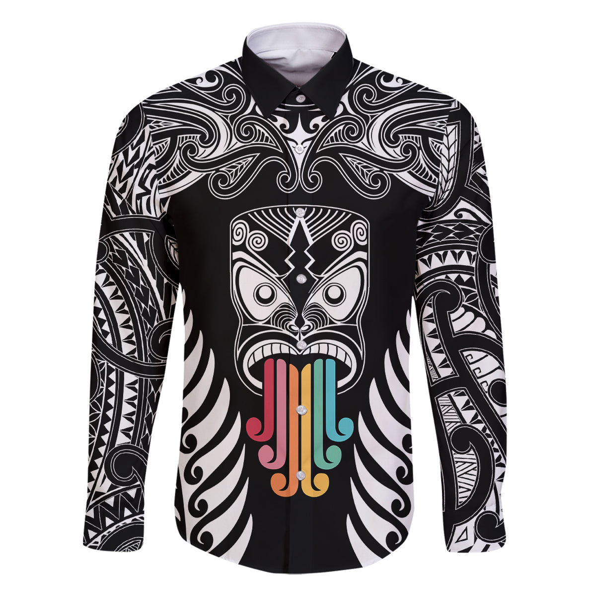 personalised-kia-kaha-te-reo-maori-family-matching-mermaid-dress-and-hawaiian-shirt-hei-tiki-mix-koru-black