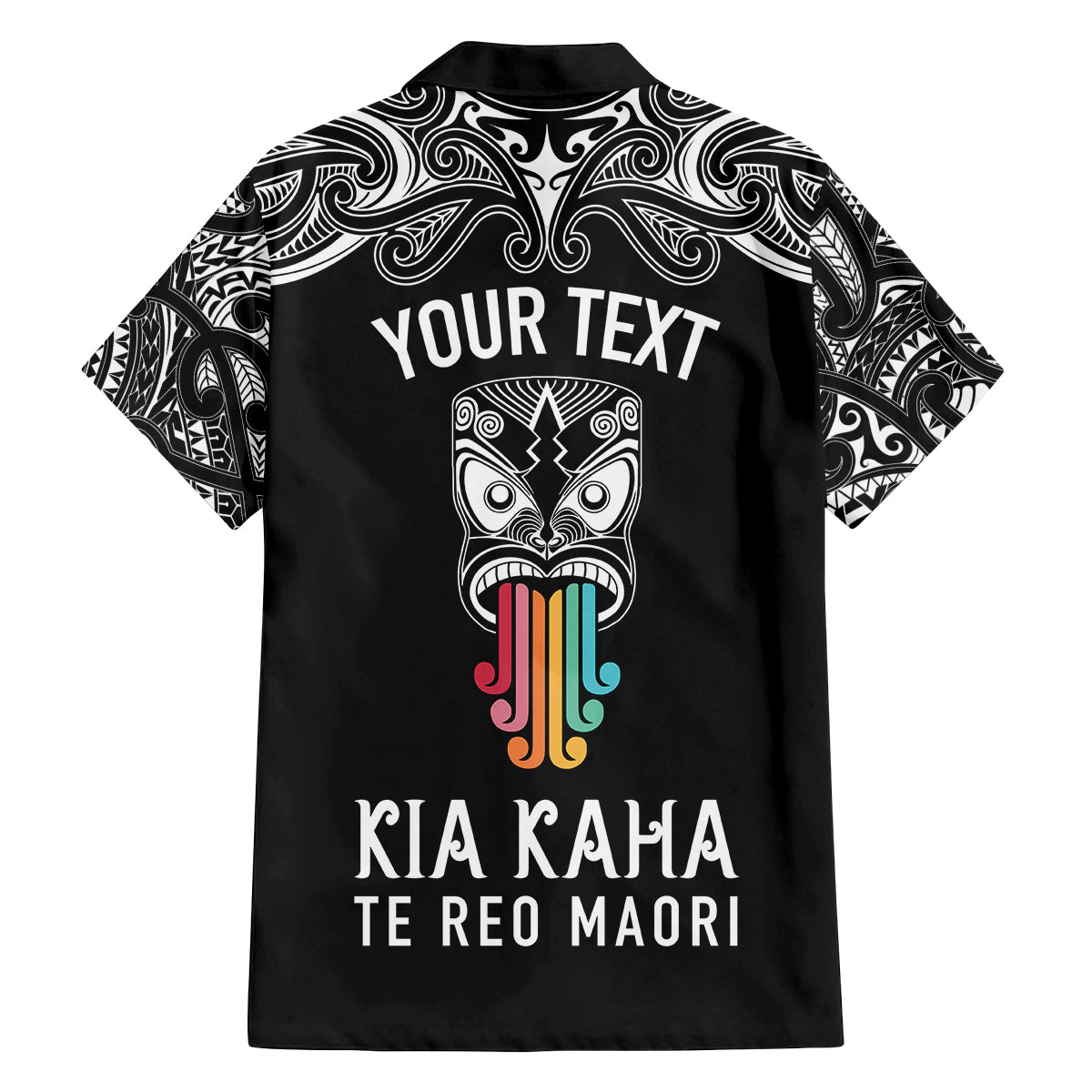 personalised-kia-kaha-te-reo-maori-family-matching-summer-maxi-dress-and-hawaiian-shirt-hei-tiki-mix-koru-black
