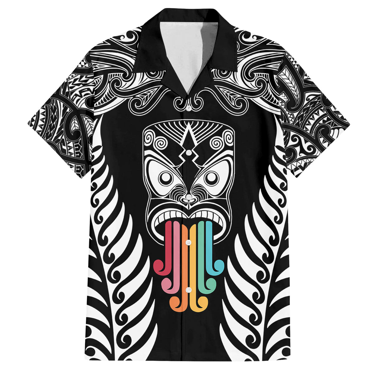 Personalised Kia Kaha Te Reo Maori Kid Hawaiian Shirt Hei Tiki Mix Koru - Black LT7 Kid Black - Polynesian Pride
