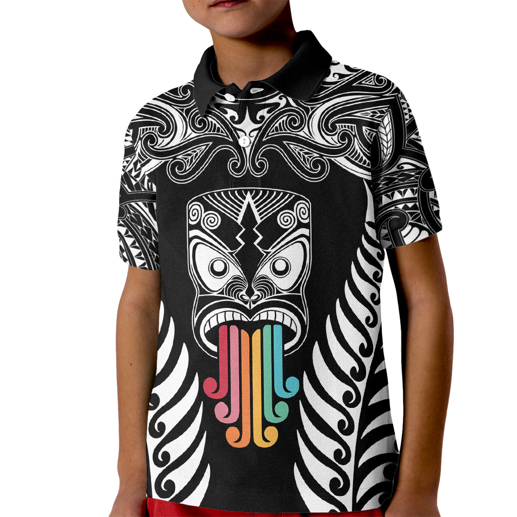 Personalised Kia Kaha Te Reo Maori Kid Polo Shirt Hei Tiki Mix Koru - Black LT7 Kid Black - Polynesian Pride