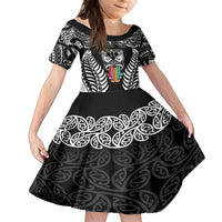 Personalised Kia Kaha Te Reo Maori Kid Short Sleeve Dress Hei Tiki Mix Koru - Black LT7 KID Black - Polynesian Pride