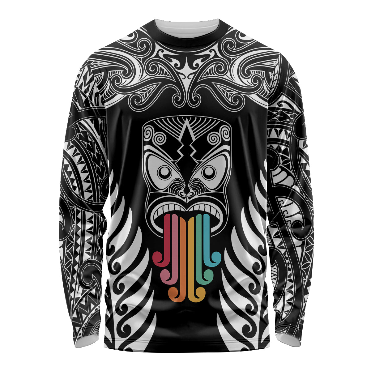 Personalised Kia Kaha Te Reo Maori Long Sleeve Shirt Hei Tiki Mix Koru - Black LT7 Unisex Black - Polynesian Pride