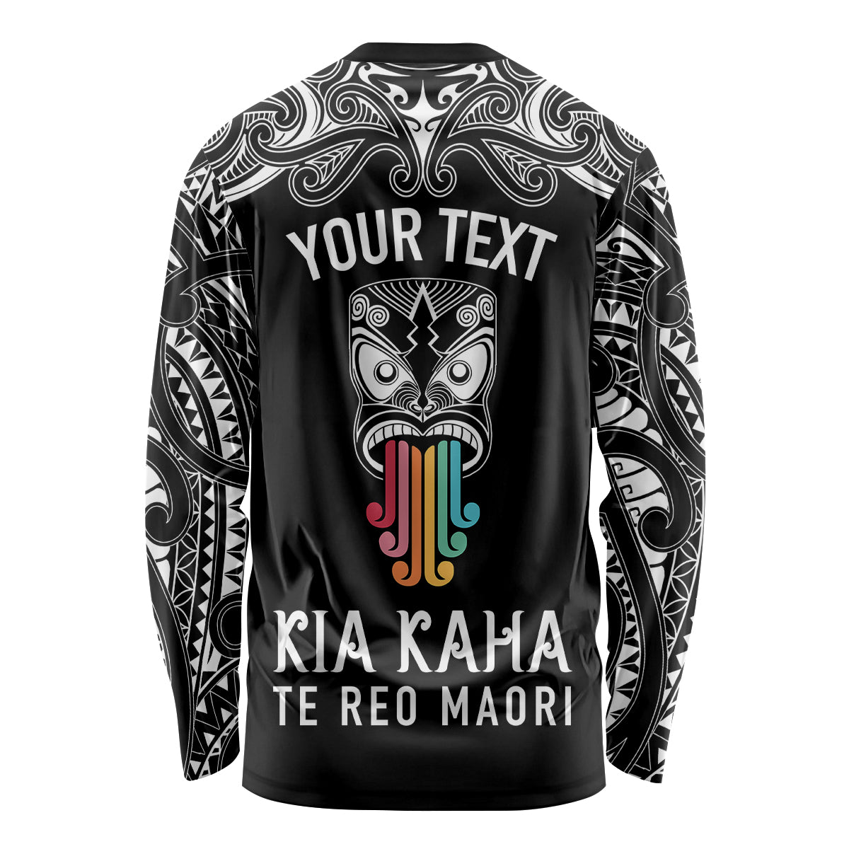 Personalised Kia Kaha Te Reo Maori Long Sleeve Shirt Hei Tiki Mix Koru - Black LT7 - Polynesian Pride