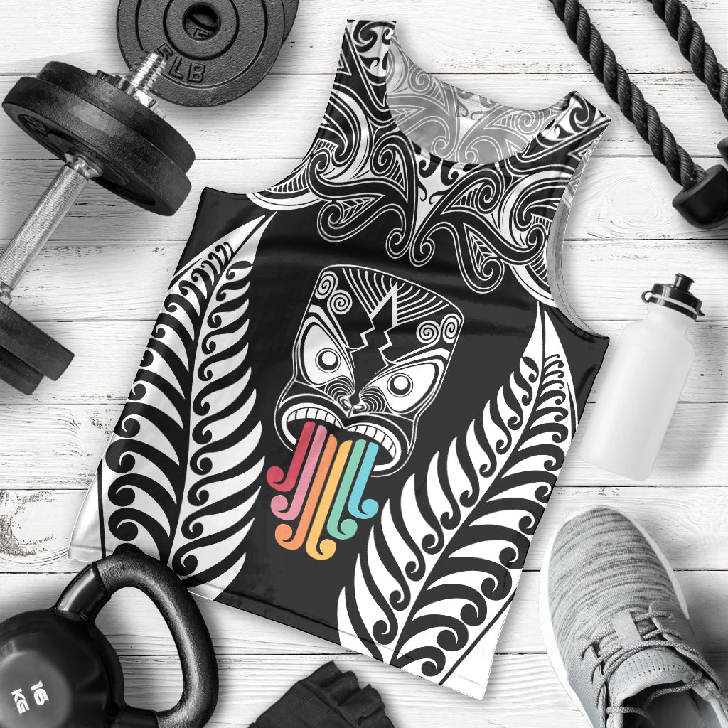 Personalised Kia Kaha Te Reo Maori Men Tank Top Hei Tiki Mix Koru - Black LT7 Black - Polynesian Pride