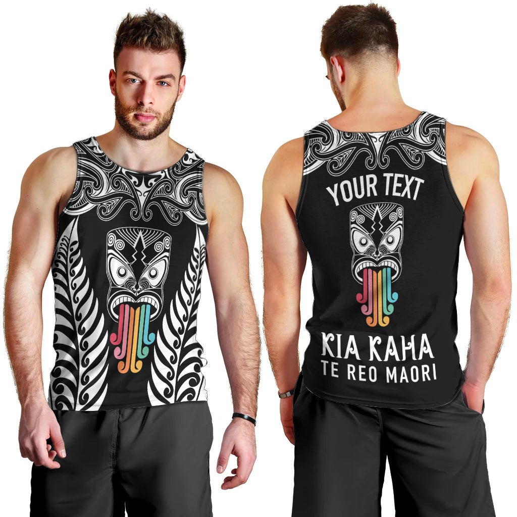 Personalised Kia Kaha Te Reo Maori Men Tank Top Hei Tiki Mix Koru - Black LT7 - Polynesian Pride