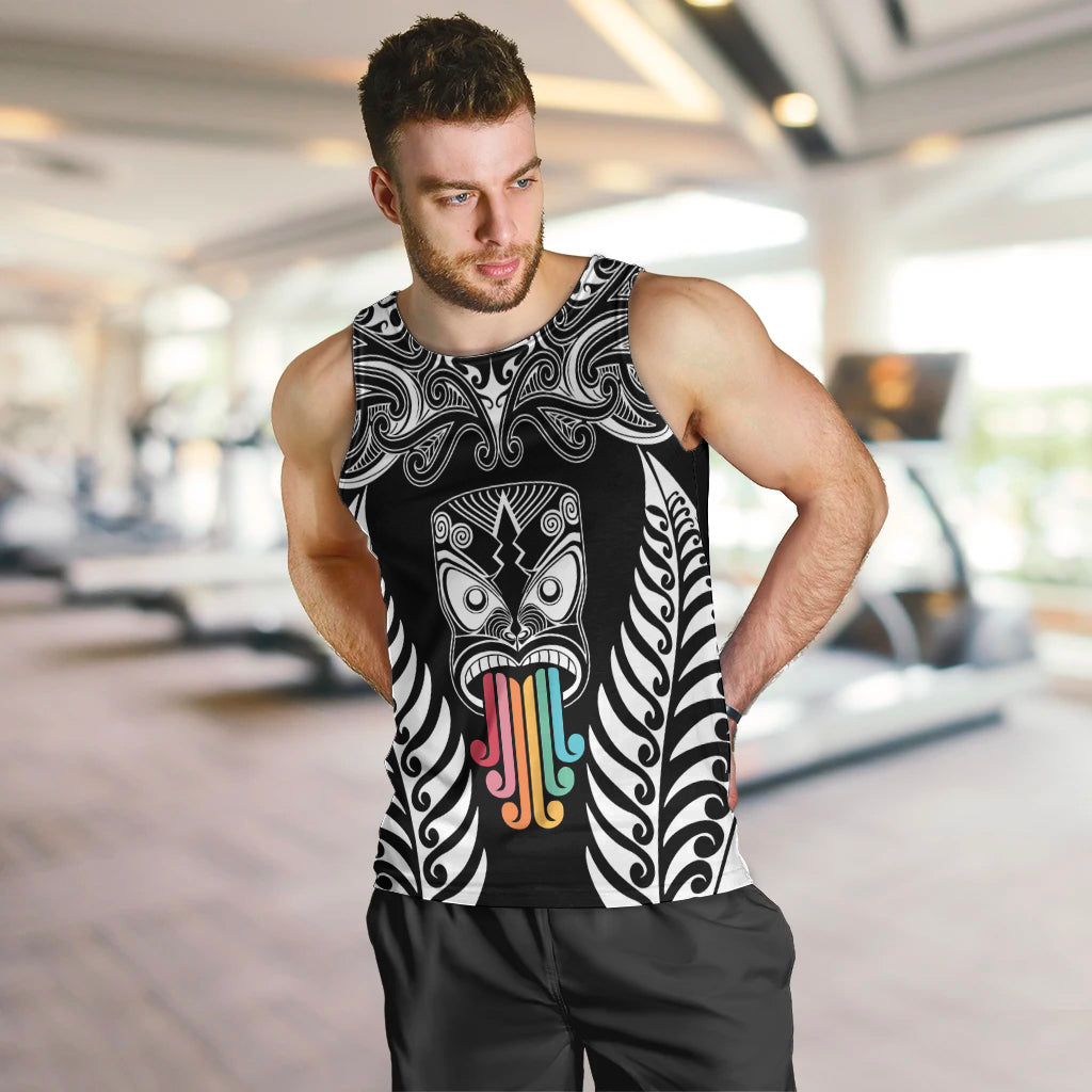 Personalised Kia Kaha Te Reo Maori Men Tank Top Hei Tiki Mix Koru - Black LT7 - Polynesian Pride