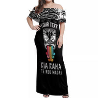 Personalised Kia Kaha Te Reo Maori Off Shoulder Maxi Dress Hei Tiki Mix Koru - Black LT7 Women Black - Polynesian Pride