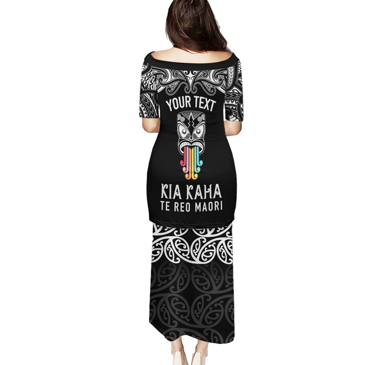 Personalised Kia Kaha Te Reo Maori Puletasi Hei Tiki Mix Koru - Black LT7 - Polynesian Pride