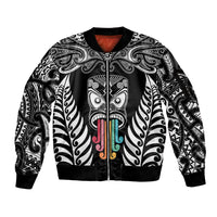 Personalised Kia Kaha Te Reo Maori Sleeve Zip Bomber Jacket Hei Tiki Mix Koru - Black LT7 Unisex Black - Polynesian Pride