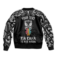 Personalised Kia Kaha Te Reo Maori Sleeve Zip Bomber Jacket Hei Tiki Mix Koru - Black LT7 - Polynesian Pride