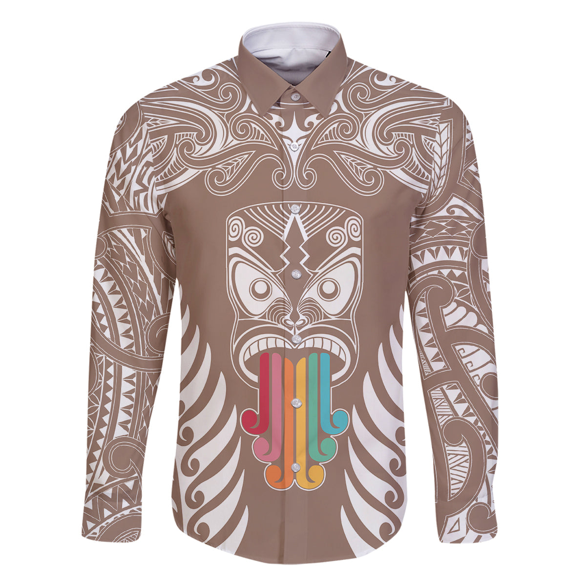 personalised-kia-kaha-te-reo-maori-family-matching-mermaid-dress-and-hawaiian-shirt-hei-tiki-mix-koru-brown