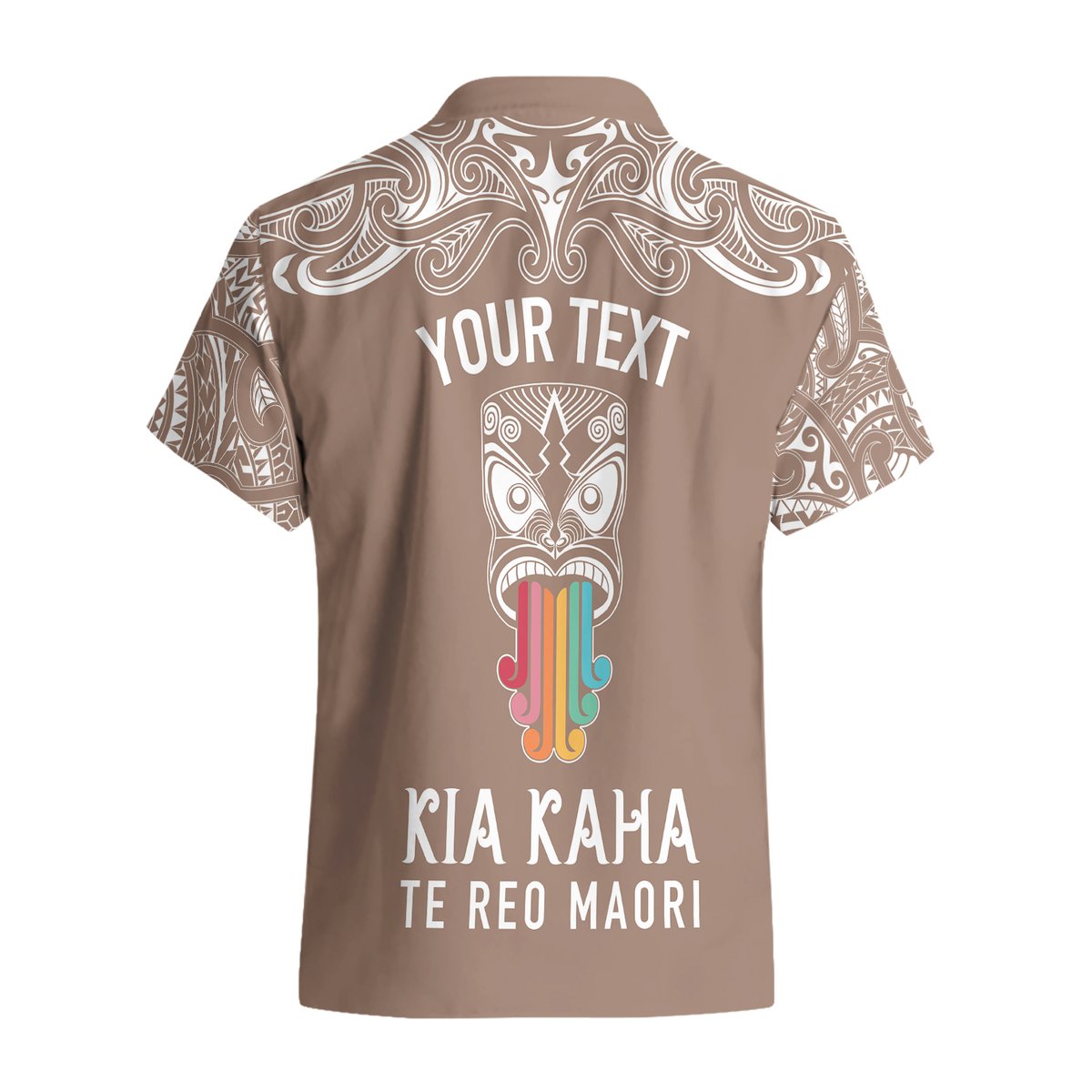 Personalised Kia Kaha Te Reo Maori Hawaiian Shirt Hei Tiki Mix Koru - Brown LT7 - Polynesian Pride