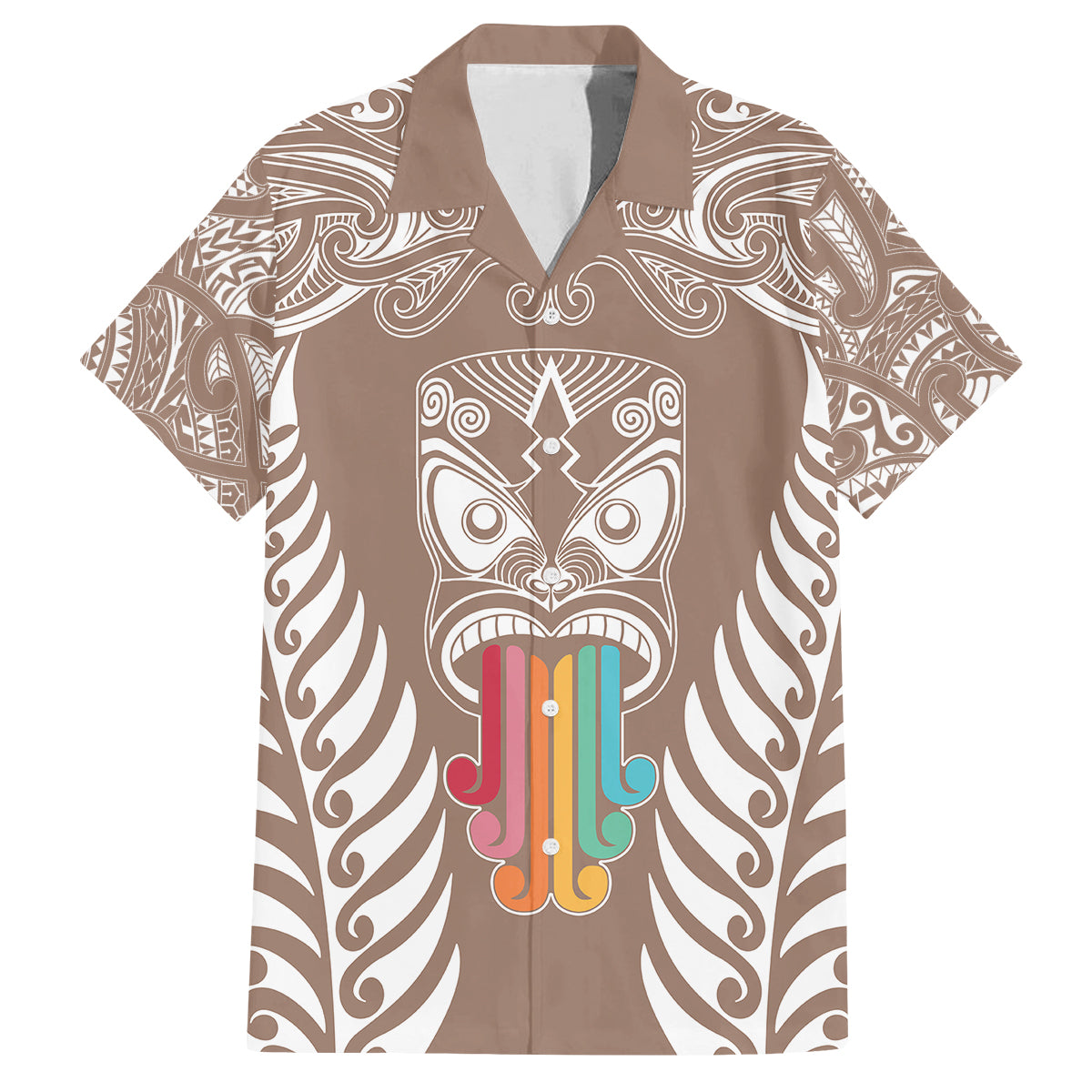 Personalised Kia Kaha Te Reo Maori Kid Hawaiian Shirt Hei Tiki Mix Koru - Brown LT7 Kid Brown - Polynesian Pride