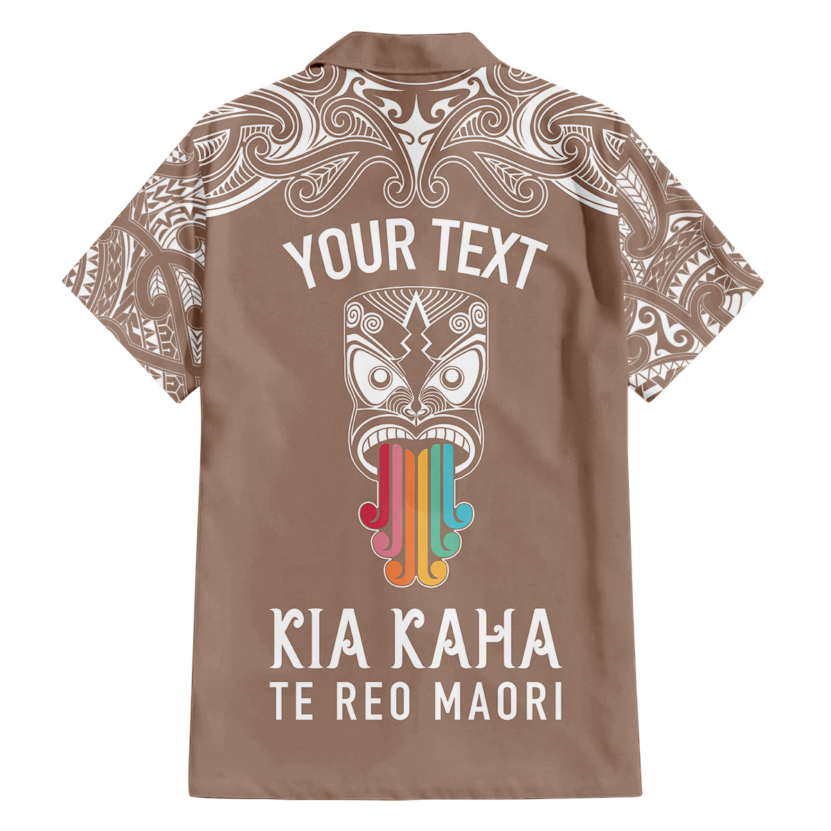 Personalised Kia Kaha Te Reo Maori Kid Hawaiian Shirt Hei Tiki Mix Koru - Brown LT7 - Polynesian Pride