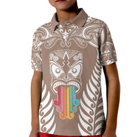 Personalised Kia Kaha Te Reo Maori Kid Polo Shirt Hei Tiki Mix Koru - Brown LT7 Kid Brown - Polynesian Pride