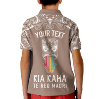 Personalised Kia Kaha Te Reo Maori Kid Polo Shirt Hei Tiki Mix Koru - Brown LT7 - Polynesian Pride