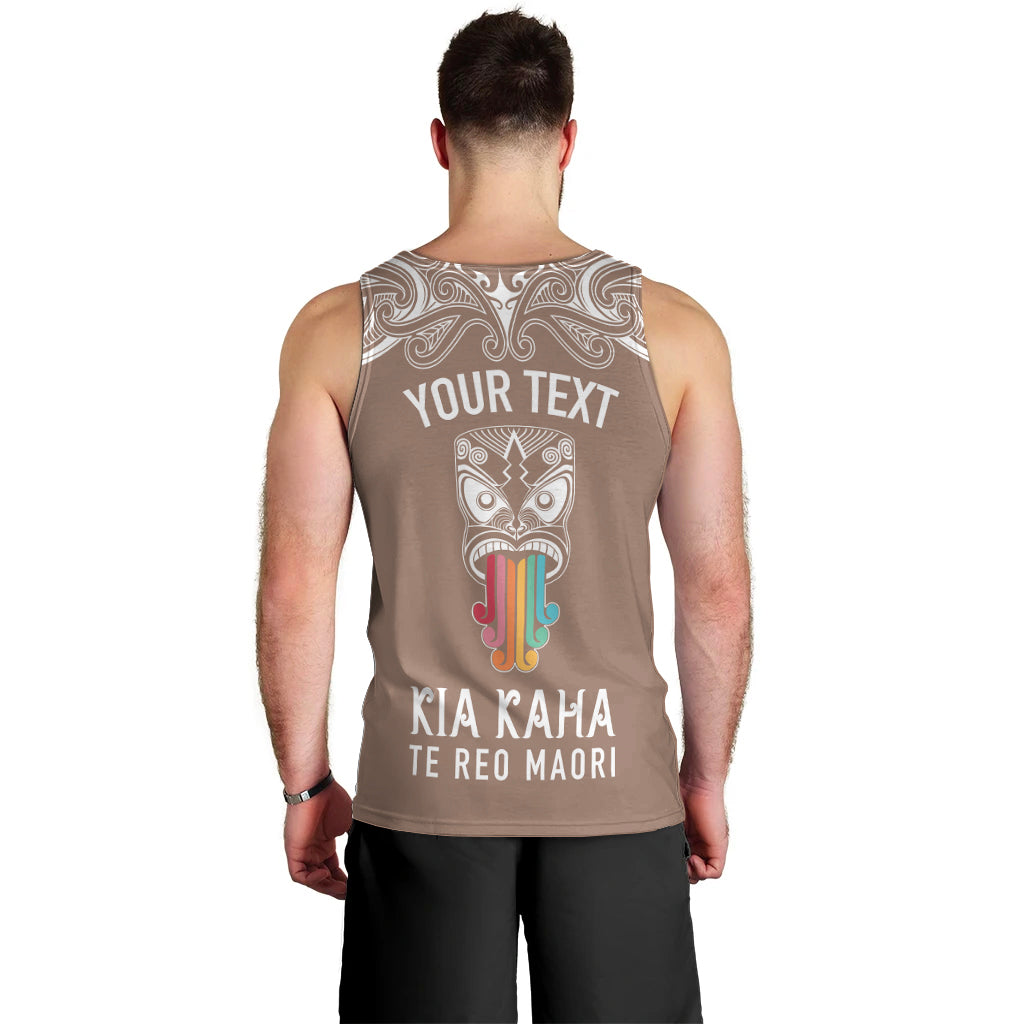 Personalised Kia Kaha Te Reo Maori Men Tank Top Hei Tiki Mix Koru - Brown LT7 - Polynesian Pride