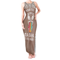 Personalised Kia Kaha Te Reo Maori Tank Maxi Dress Hei Tiki Mix Koru - Brown LT7 Women Brown - Polynesian Pride