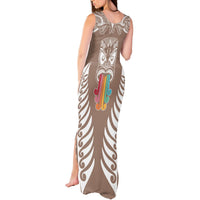 Personalised Kia Kaha Te Reo Maori Tank Maxi Dress Hei Tiki Mix Koru - Brown LT7 - Polynesian Pride