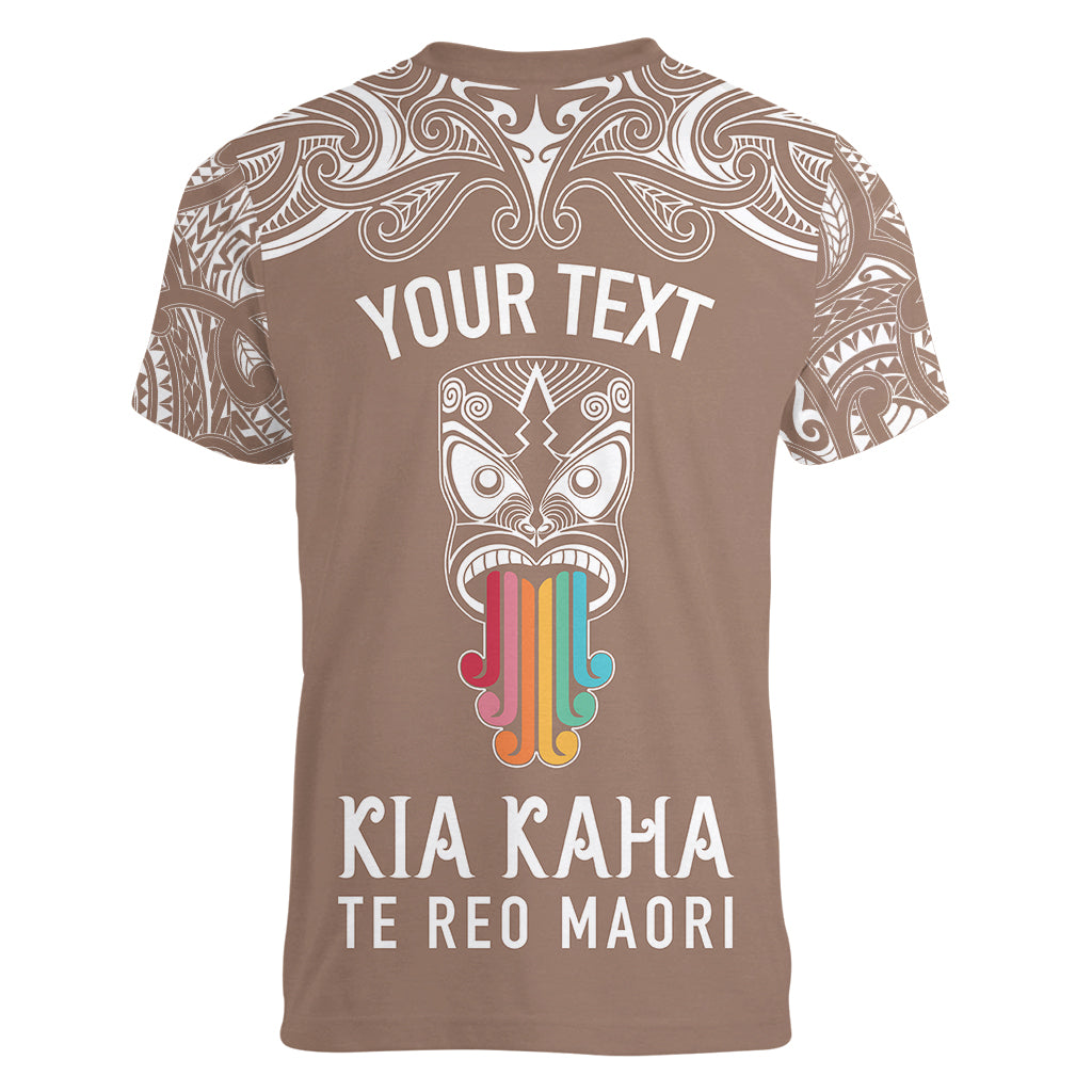 personalised-kia-kaha-te-reo-maori-women-v-neck-t-shirt-hei-tiki-mix-koru-brown