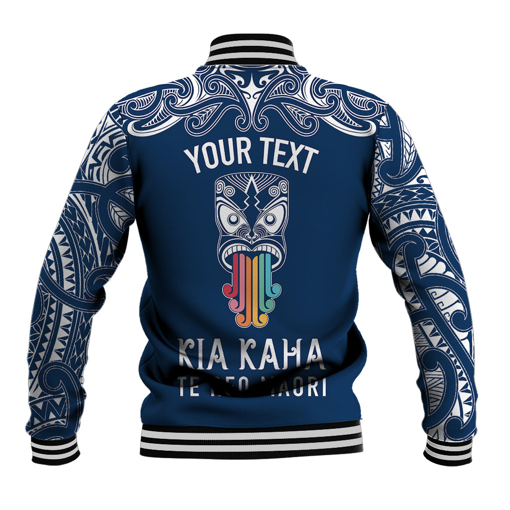 Personalised Kia Kaha Te Reo Maori Baseball Jacket Hei Tiki Mix Koru - Navy Blue LT7 - Polynesian Pride