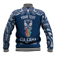 Personalised Kia Kaha Te Reo Maori Baseball Jacket Hei Tiki Mix Koru - Navy Blue LT7 - Polynesian Pride