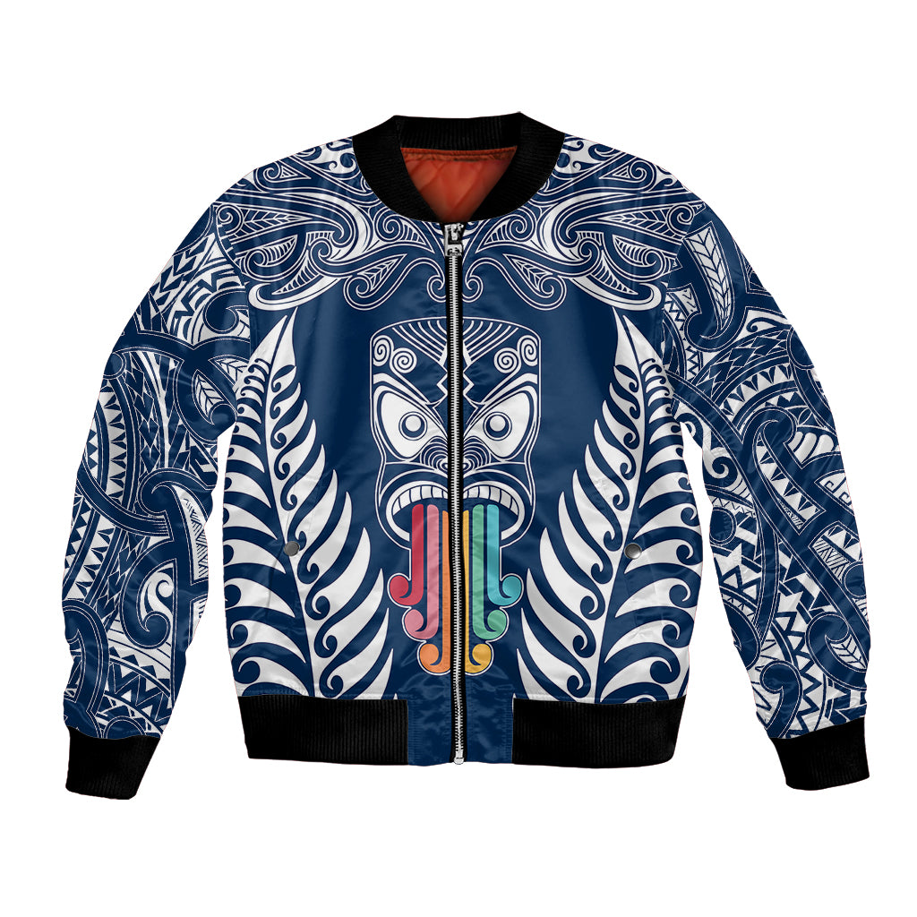 Personalised Kia Kaha Te Reo Maori Bomber Jacket Hei Tiki Mix Koru - Navy Blue LT7 Unisex Navy - Polynesian Pride