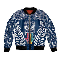 Personalised Kia Kaha Te Reo Maori Bomber Jacket Hei Tiki Mix Koru - Navy Blue LT7 Unisex Navy - Polynesian Pride