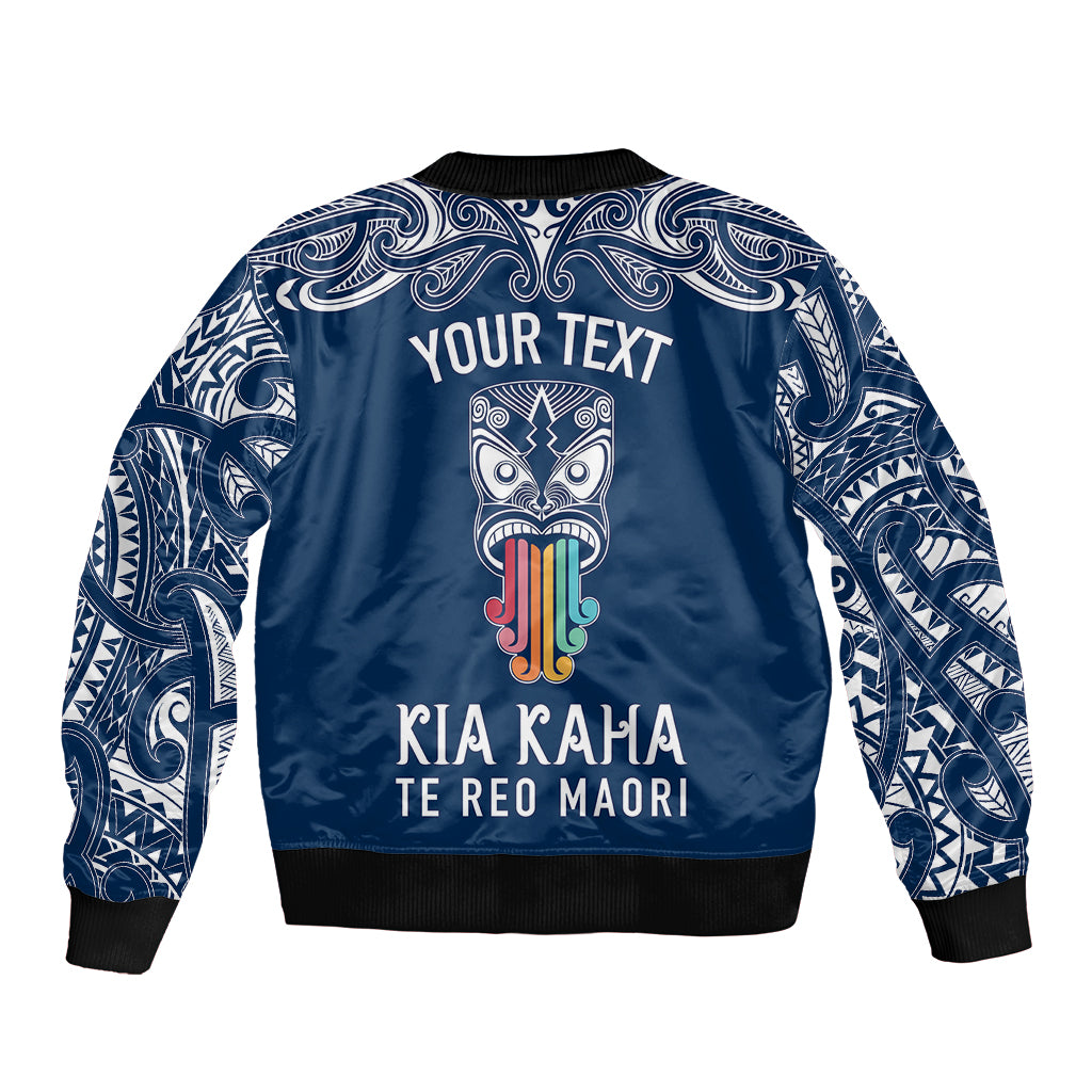 Personalised Kia Kaha Te Reo Maori Bomber Jacket Hei Tiki Mix Koru - Navy Blue LT7 - Polynesian Pride