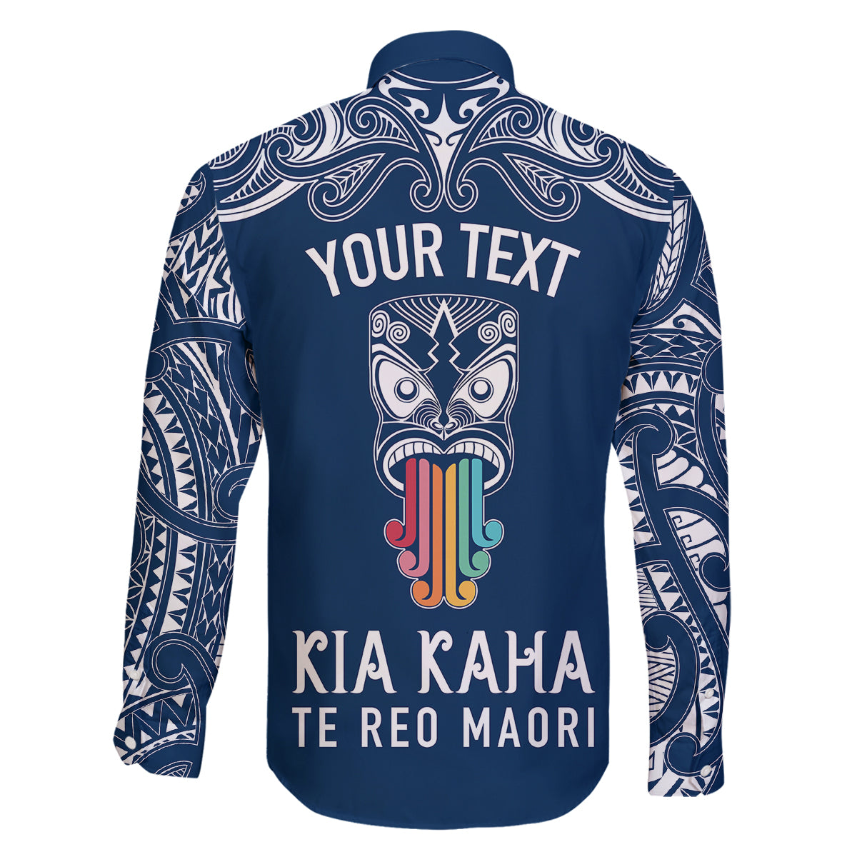 personalised-kia-kaha-te-reo-maori-family-matching-off-shoulder-maxi-dress-and-hawaiian-shirt-hei-tiki-mix-koru-navy-blue