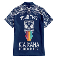 personalised-kia-kaha-te-reo-maori-family-matching-off-shoulder-short-dress-and-hawaiian-shirt-hei-tiki-mix-koru-navy-blue