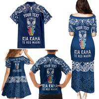 Personalised Kia Kaha Te Reo Maori Family Matching Puletasi Dress and Hawaiian Shirt Hei Tiki Mix Koru - Navy Blue LT7 - Polynesian Pride