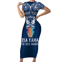 personalised-kia-kaha-te-reo-maori-family-matching-short-sleeve-bodycon-dress-and-hawaiian-shirt-hei-tiki-mix-koru-navy-blue