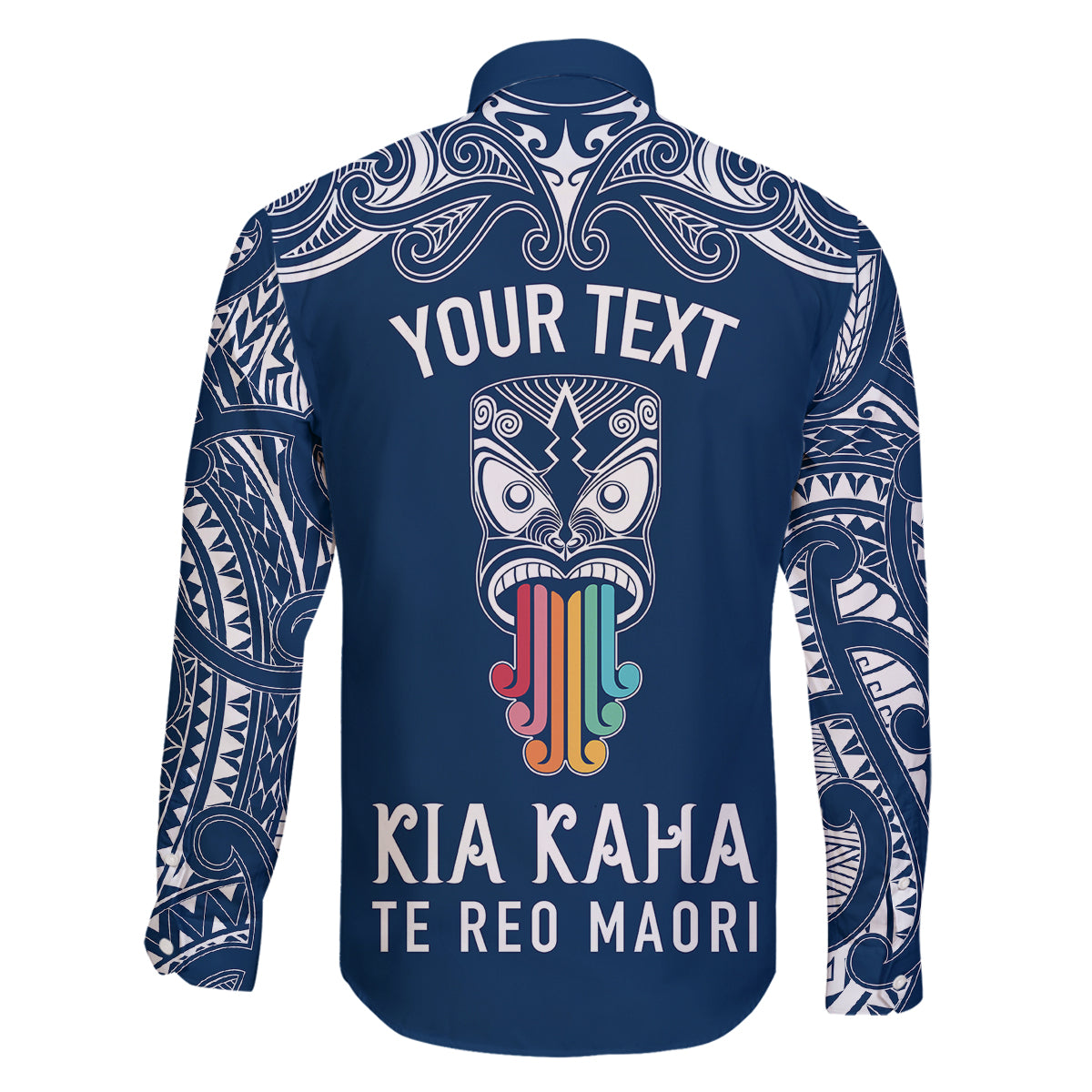 personalised-kia-kaha-te-reo-maori-family-matching-tank-maxi-dress-and-hawaiian-shirt-hei-tiki-mix-koru-navy-blue
