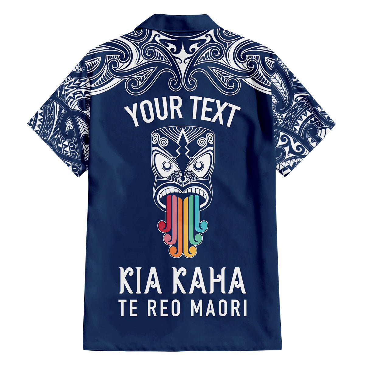 Personalised Kia Kaha Te Reo Maori Kid Hawaiian Shirt Hei Tiki Mix Koru - Navy Blue LT7 - Polynesian Pride