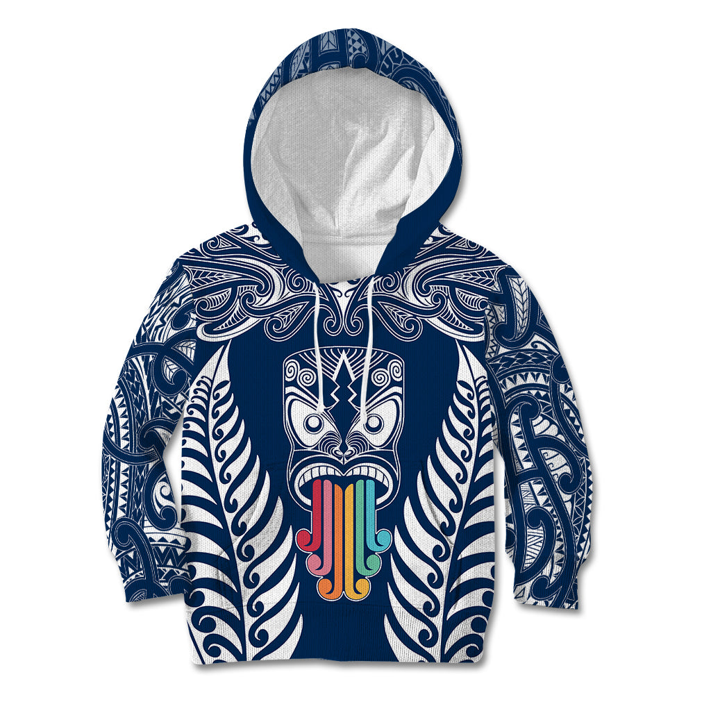 Personalised Kia Kaha Te Reo Maori Kid Hoodie Hei Tiki Mix Koru - Navy Blue LT7 Hoodie Navy - Polynesian Pride