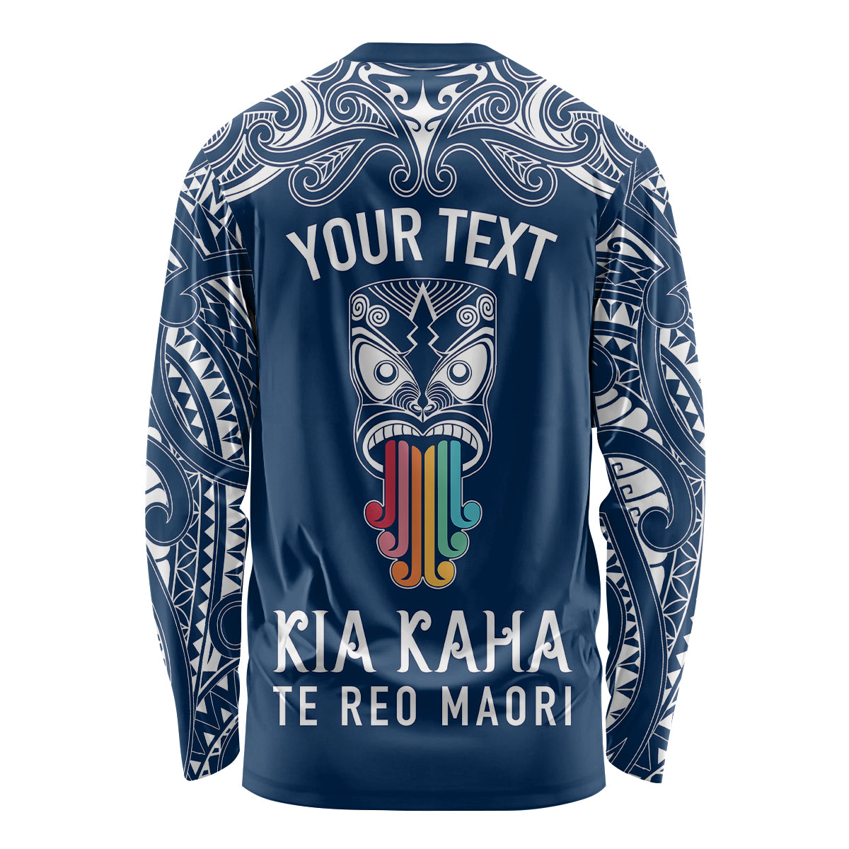 Personalised Kia Kaha Te Reo Maori Long Sleeve Shirt Hei Tiki Mix Koru - Navy Blue LT7 - Polynesian Pride