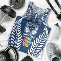 Personalised Kia Kaha Te Reo Maori Men Tank Top Hei Tiki Mix Koru - Navy Blue LT7 Navy - Polynesian Pride