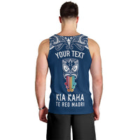 Personalised Kia Kaha Te Reo Maori Men Tank Top Hei Tiki Mix Koru - Navy Blue LT7 - Polynesian Pride