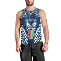 Personalised Kia Kaha Te Reo Maori Men Tank Top Hei Tiki Mix Koru - Navy Blue LT7 - Polynesian Pride